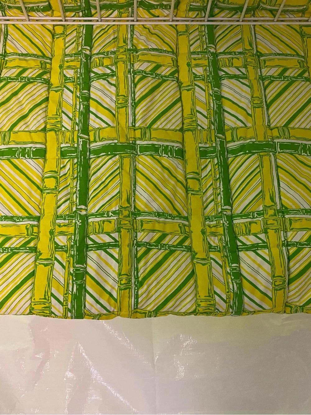 Vintage yellow/green bamboo pattern print King size bedspread/ cotton rich